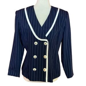 Vtg 80s Navy Blue classic double breasted pinstripe jacket